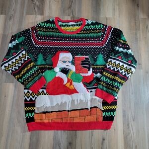 Ugly Christmas Sweater Men's Size 3XL Santa Claus Beer Red Solo Cup Chimney